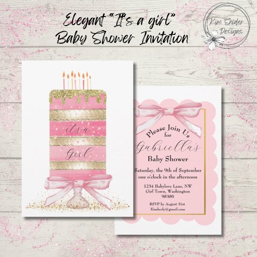 Roze "het is een meisje" Baby shower Kaart