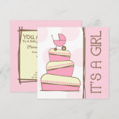 Roze "Het is een meisje" Baby shower Uitnodiging (Voorkant / Achterkant)