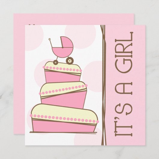 Roze "Het is een meisje" Baby shower Uitnodiging (Voorkant / Achterkant)