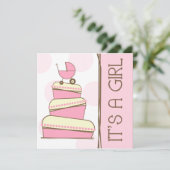 Roze "Het is een meisje" Baby shower Uitnodiging (Staand voorkant)