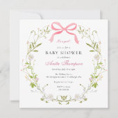 Roze Het is een Meisje Bloemen Bow Baby shower Kaart (Voorkant)