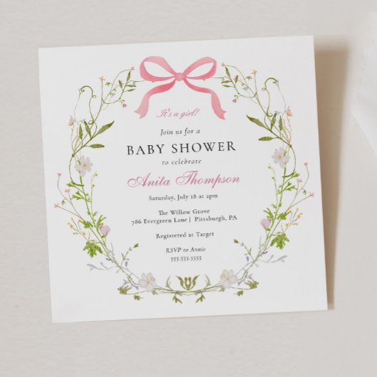Roze Het is een Meisje Bloemen Bow Baby shower Kaart