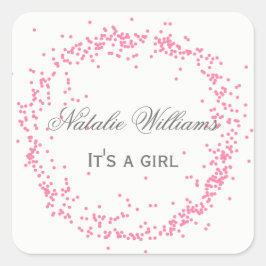 Roze Het is een meisje confetti - vierkante sticke Sticker