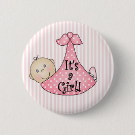 Roze Het is een meisje Ronde Button 5,7 Cm