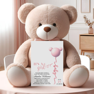 Roze Het is een meisje Teddy Ballon Shower Kaart