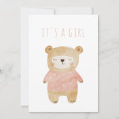 Roze Het is een meisje Waterverf schattig Beer Bab Kaart (Voorkant)
