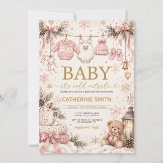 Roze Het is koud buiten Gouden Winter Baby Shower Kaart