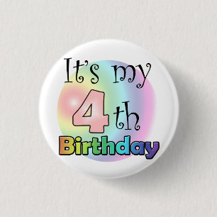 Roze Het is mijn vierde verjaardag Ronde Button 3,2 Cm