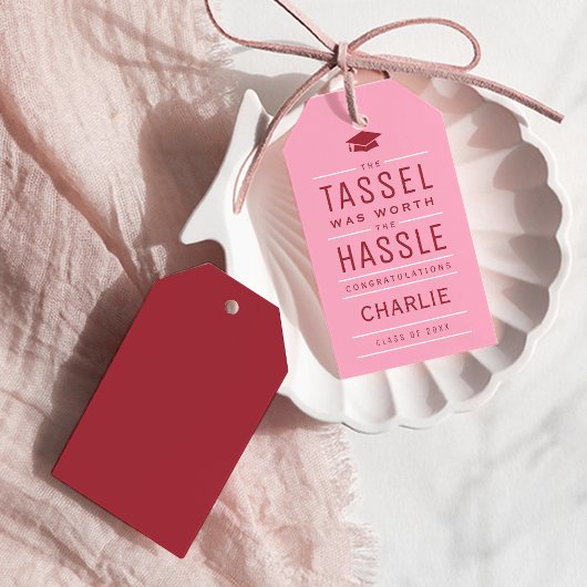 Roze het kwastje was het gedoe Afstuderen waard Cadeaulabel