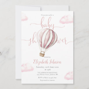 Roze het-meisje-babyshower met hete luchtballon kaart