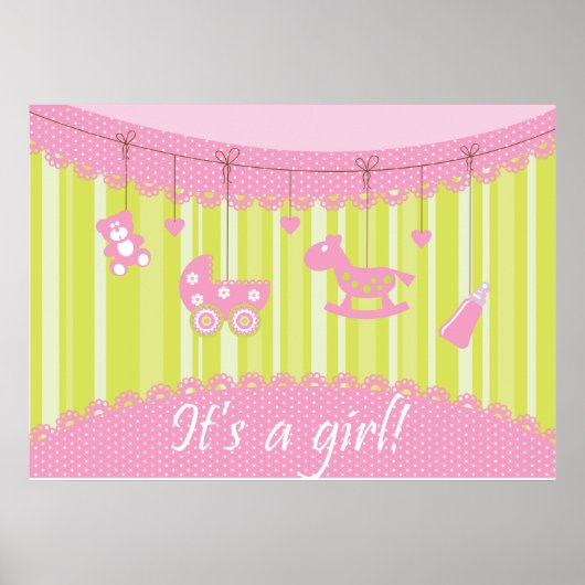 Roze het Poster van de aankondiging van een meisje (Voorkant)