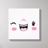 Roze het Winkelen Kawaii Face Wrapped Canvas (Voorkant)