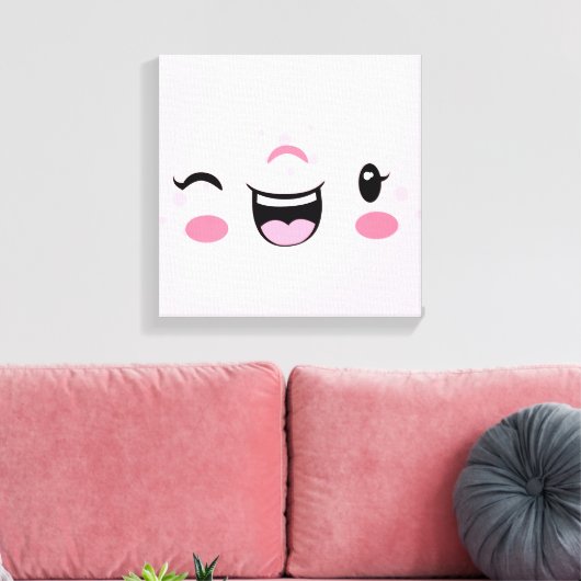 Roze het Winkelen Kawaii Face Wrapped Canvas (Insitu (Woonkamer))