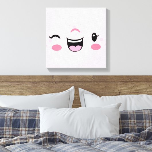 Roze het Winkelen Kawaii Face Wrapped Canvas (Insitu (Slaapkamer))