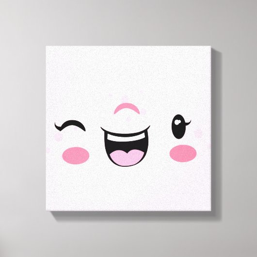 Roze het Winkelen Kawaii Face Wrapped Canvas Afdruk (Voorkant)