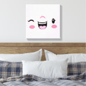 Roze het Winkelen Kawaii Face Wrapped Canvas Afdruk (Insitu (Slaapkamer))