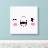 Roze het Winkelen Kawaii Face Wrapped Canvas Afdruk (Insitu (Houten vloer))