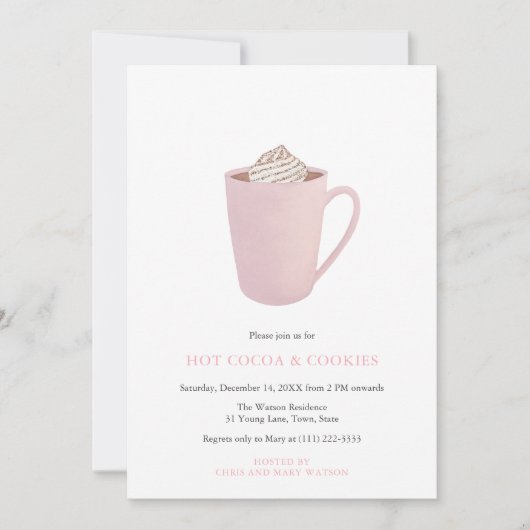 Roze Hete Cacao en Koekjes Kerstfeest Kaart (Voorkant)
