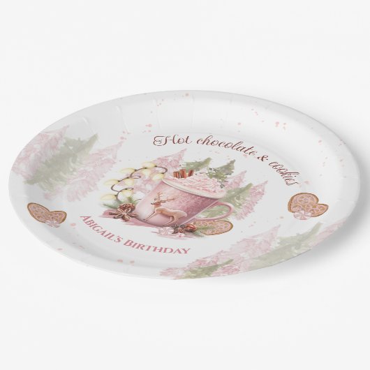 Roze Hete Chocolade Kerstmis Verjaardagspapier Bor Papieren Bordje (Gekanteld)