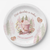 Roze Hete Chocolade Kerstmis Verjaardagspapier Bor Papieren Bordje (Voorkant)