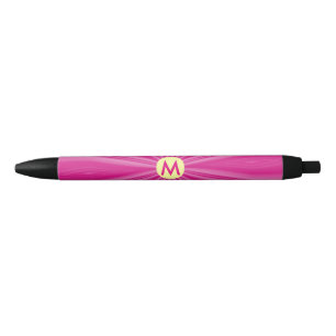 Roze hete felle zonburst-monogram gele cirkel zwarte inkt pen
