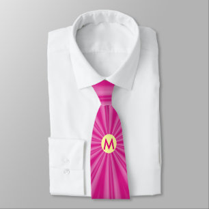 Roze hete felle zonnestraalmonogram gele cirkel stropdas