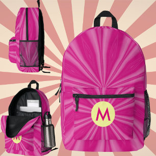 Roze Hete Felle Zonneuitbarsting Monogram Gele Cir Bedrukte Rugzak