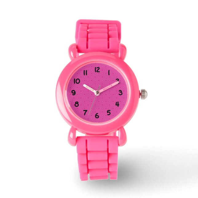 Roze Hete Helder Gebogen Vierkanten Fractal Horloge (Voorkant)