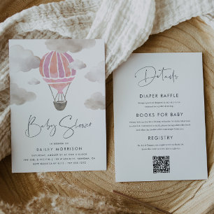 Roze Hete Luchtballon Allen in Één Baby shower Kaart