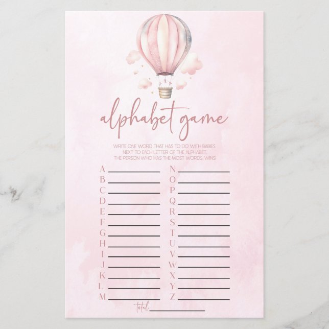 Roze Hete Luchtballon Alphabet Baby shower Spel (Voorkant)