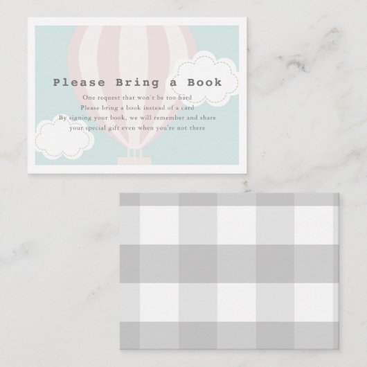 Roze hete luchtballon alstublieft een boek meeneme informatiekaartje (Voorkant / Achterkant)