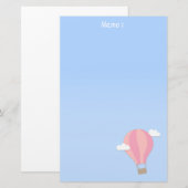 Roze hete luchtballon, avontuur onder de wolken briefpapier (Voorkant / Achterkant)
