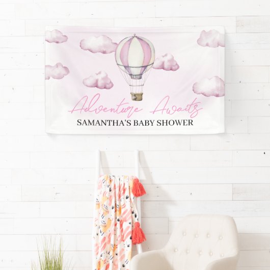 Roze Hete Luchtballon Baby shower Banner (Insitu)