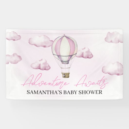 Roze Hete Luchtballon Baby shower Banner (Horizontaal)