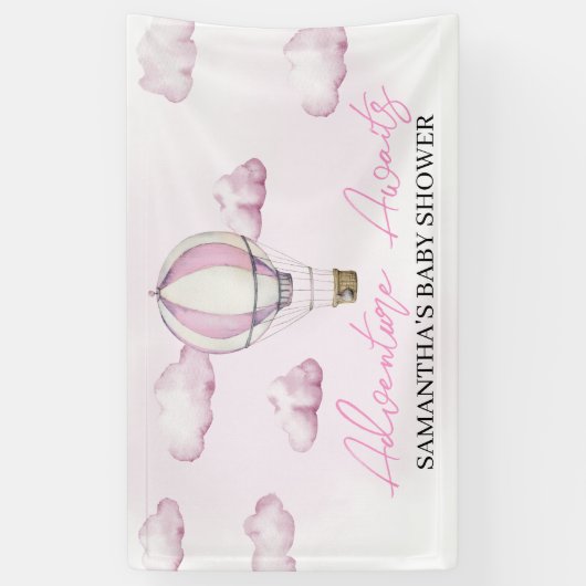 Roze Hete Luchtballon Baby shower Banner (Verticaal)