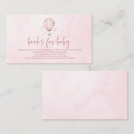 Roze Hete Luchtballon Baby shower Boeken voor Baby Informatiekaartje (Voorkant / Achterkant)