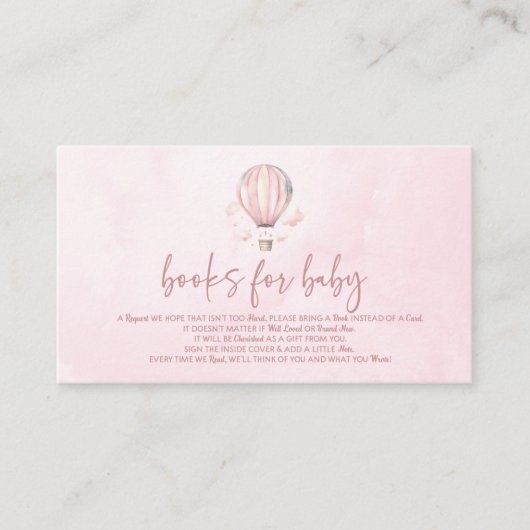 Roze Hete Luchtballon Baby shower Boeken voor Baby Informatiekaartje (Voorkant)