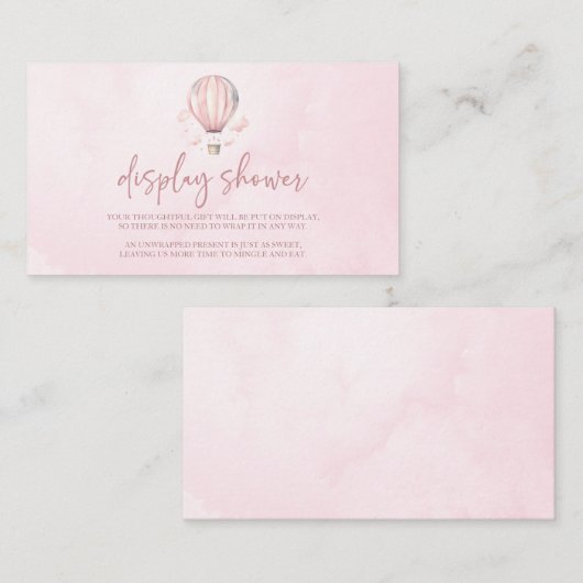 Roze Hete Luchtballon Baby shower Display Douche Informatiekaartje (Voorkant / Achterkant)