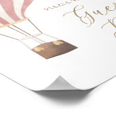 Roze Hete Luchtballon Baby shower Gastenboek Sign Poster (Hoek)