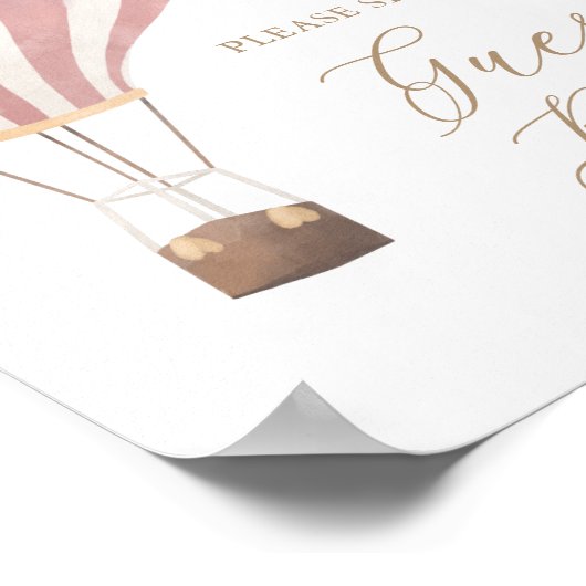 Roze Hete Luchtballon Baby shower Gastenboek Sign Poster (Hoek)
