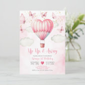 Roze Hete Luchtballon Baby shower Invitation Kaart (Staand voorkant)