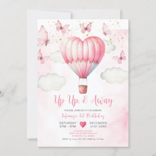 Roze Hete Luchtballon Baby shower Invitation Kaart