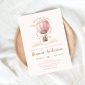Roze Hete Luchtballon Baby shower Invitation Kaart