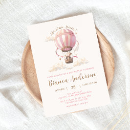 Roze Hete Luchtballon Baby shower Invitation Kaart