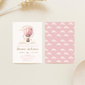Roze Hete Luchtballon Baby shower Invitation Kaart