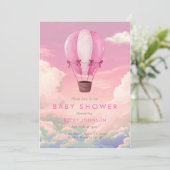 Roze Hete Luchtballon Baby shower Invitation Kaart (Staand voorkant)