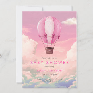 Roze Hete Luchtballon Baby shower Invitation Kaart