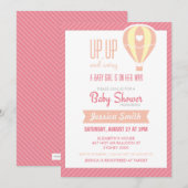 Roze Hete Luchtballon Baby shower Invitation Kaart (Voorkant / Achterkant)