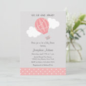 Roze Hete Luchtballon Baby shower Invitation Kaart (Staand voorkant)