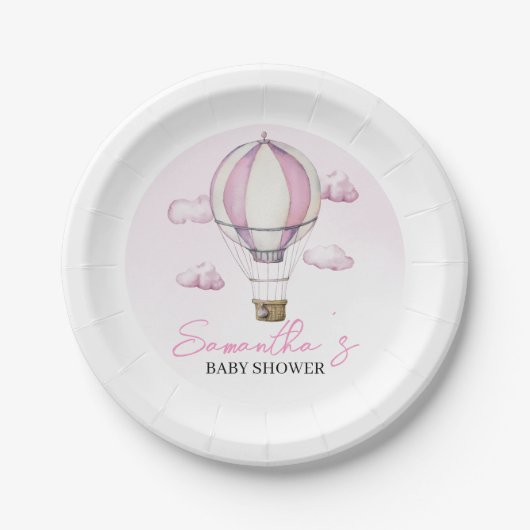 Roze Hete Luchtballon Baby shower Papier Bord (Voorkant)